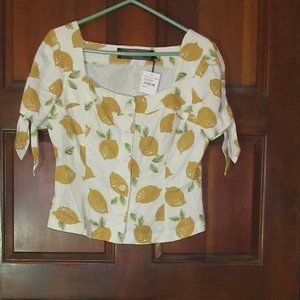 NEW Lg Lemon Print Short Sleeve Blouse CODE MODE